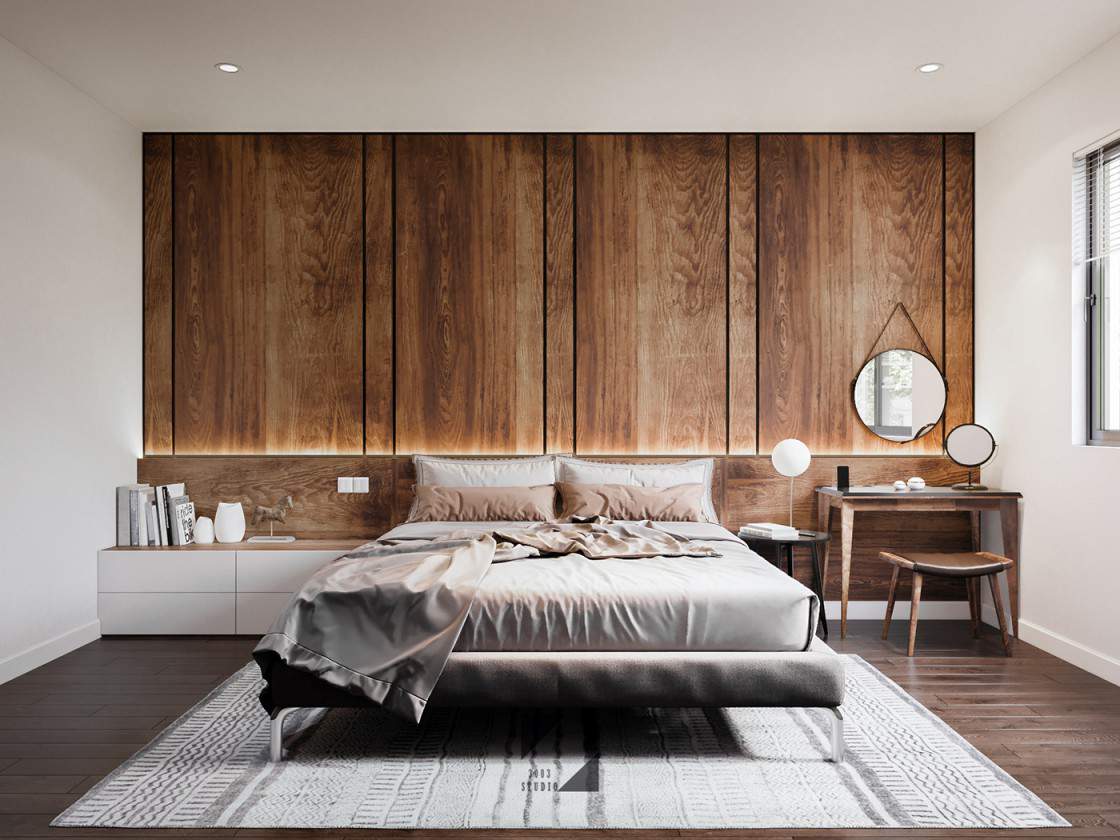 Mẫu nội thất phòng ngủ bằng gỗ công nghiệp