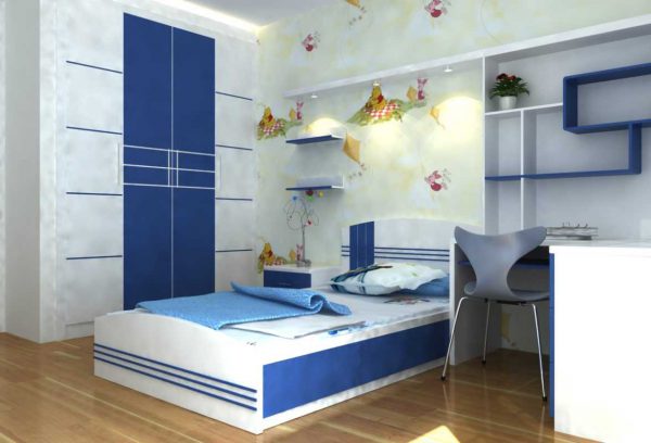 Thiết kế phòng ngủ cho con trai lớn sử dụng tông màu xanh dương