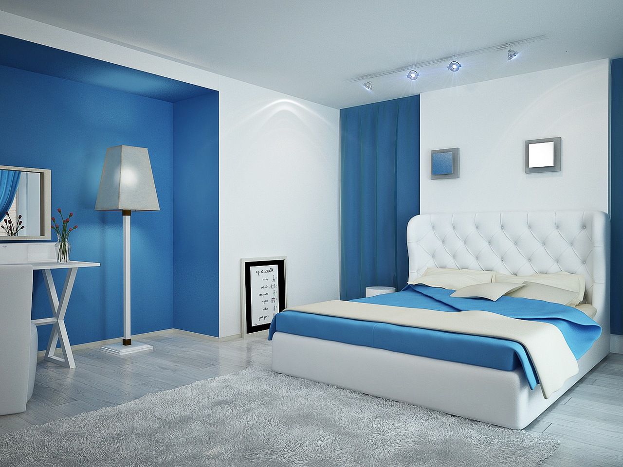 Thiết kế phòng ngủ master màu xanh dương phù hợp với gia chủ mệnh Thủy.