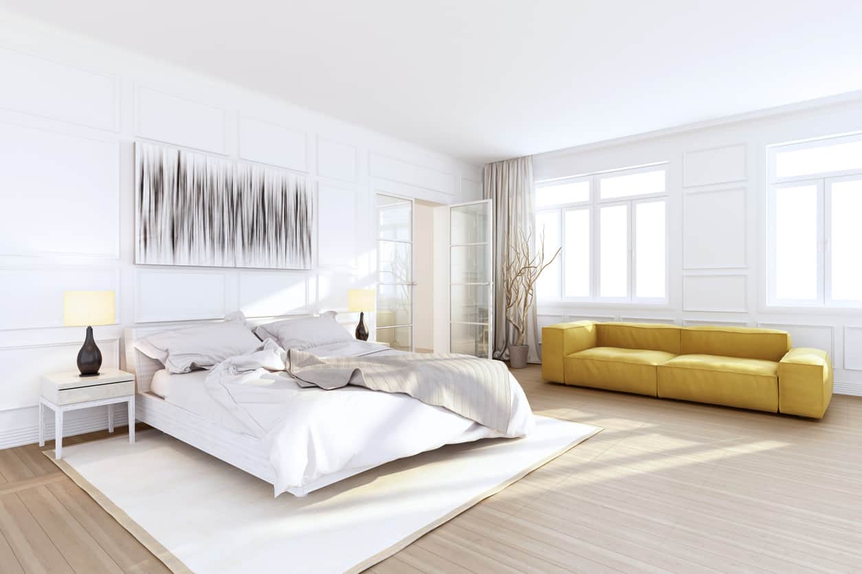 Phòng ngủ Master được thiết kế chủ yếu dựa trên gam màu sáng cho không gian nghỉ ngơi thoáng đãng và rất hiện đại.