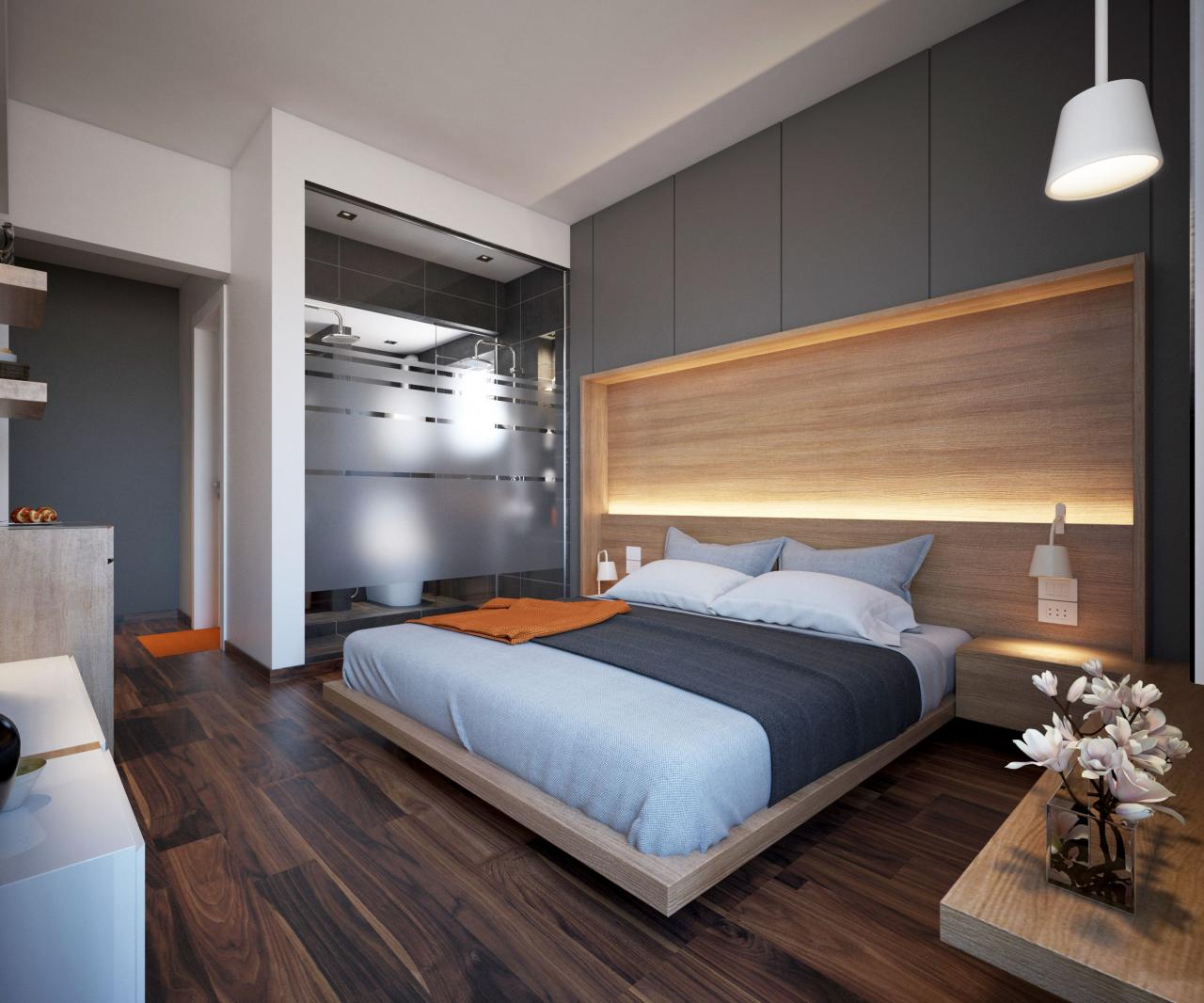 Phòng ngủ Master được lót sàn gỗ tạo cảm giác ấm cúng