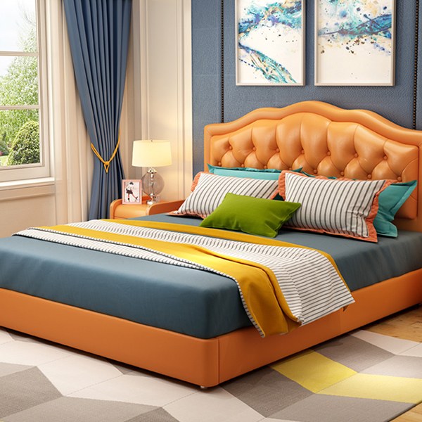 giường bọc da màu cam trẻ trung và ấn tượng