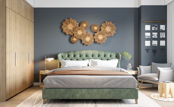 Giường bọc nệm màu sắc thời thượng, dễ kết hợp trong không gian phòng ngủ