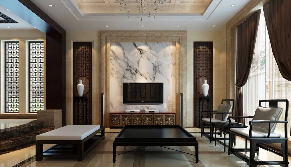 thiết kế phòng khách sang trọng theo phong cách Châu Á