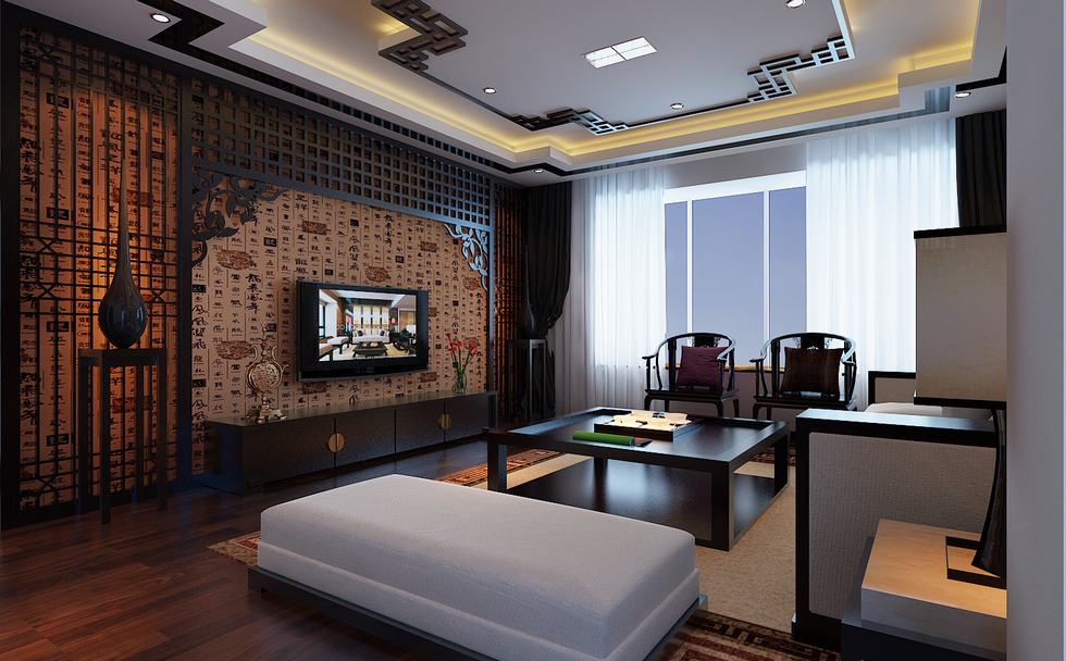 Phòng khách được thiết kế với những nét truyền thống của Trung Quốc